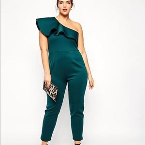 One shoulder Green jumpsuit